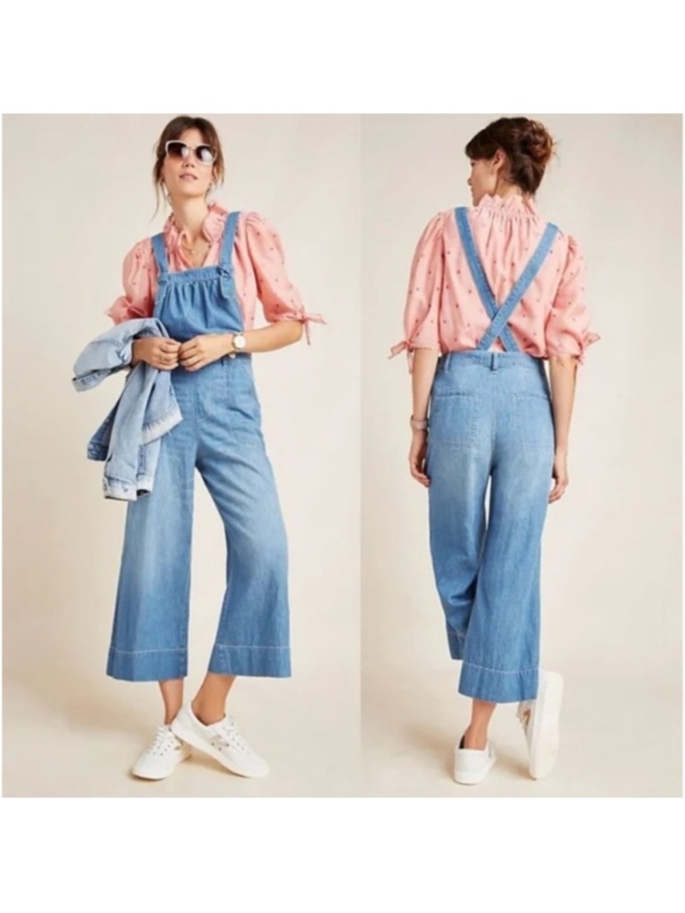 Anthropologie Pilcro wide leg crop denim overalls